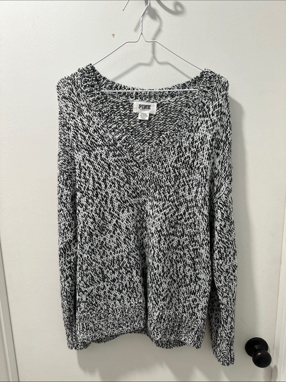 PINK Victoria's Secret V-Neck Marled Black & White Sweater